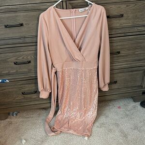 SHEIN Blush Pink Sequin Long Sleeve Dress